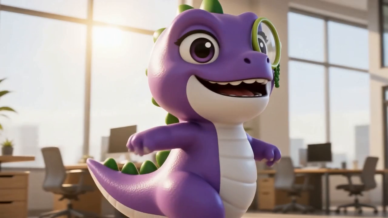 Ta'papi, the purple chibi T-rex mascot built for the GameLounge design bot